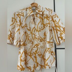 Ganni White and Gold Button Down Shirt